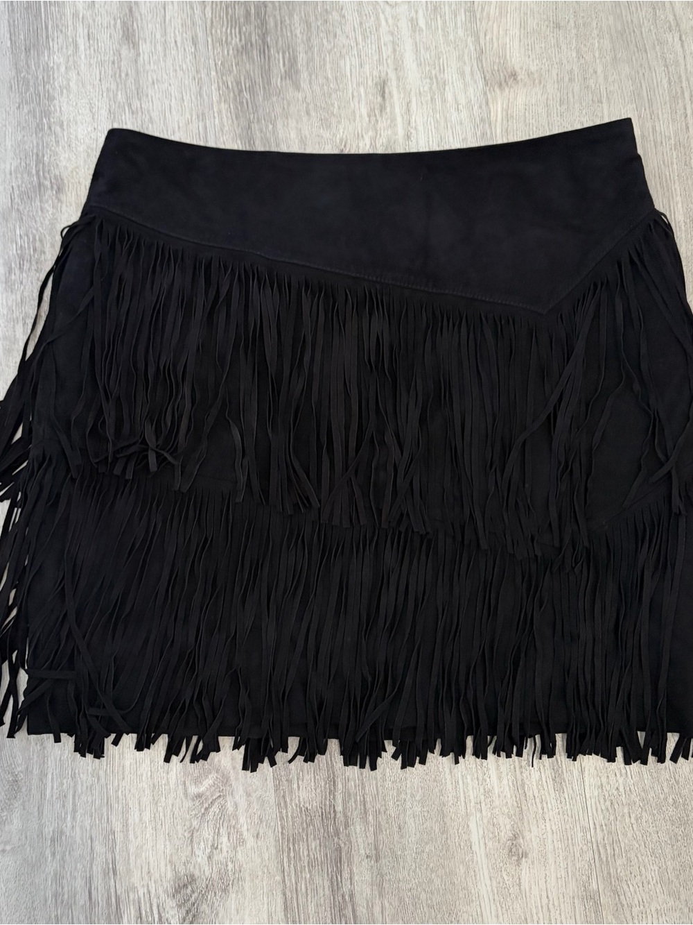Ralph Lauren Goat Suede Fringe Mini Skirt Womens 8 Black Western Boho Festival